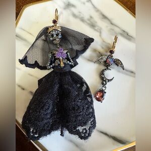 Betsey Johnson Gothic Black and Purple Doll Earring Set